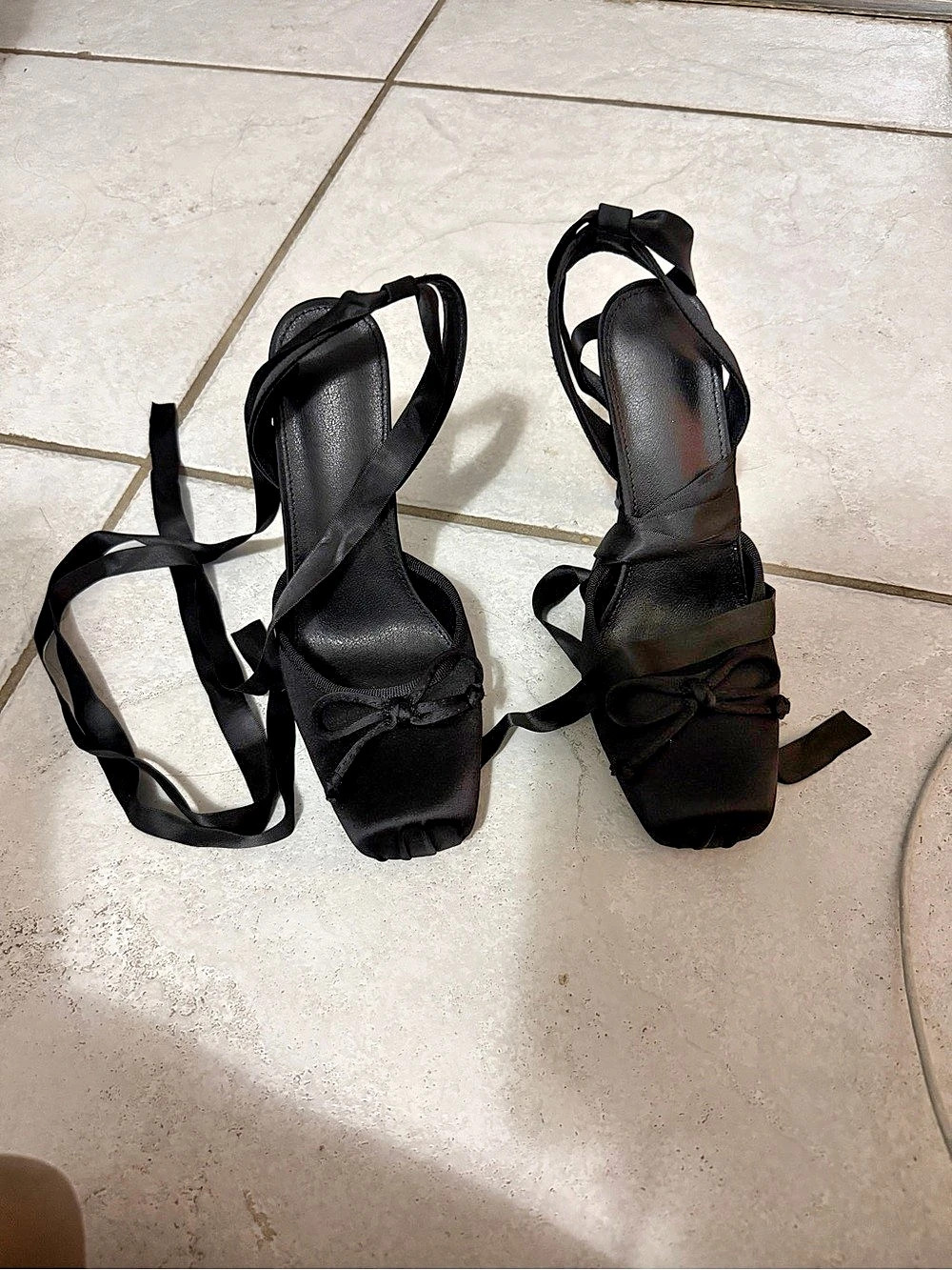 Black Strappy Bow Heels